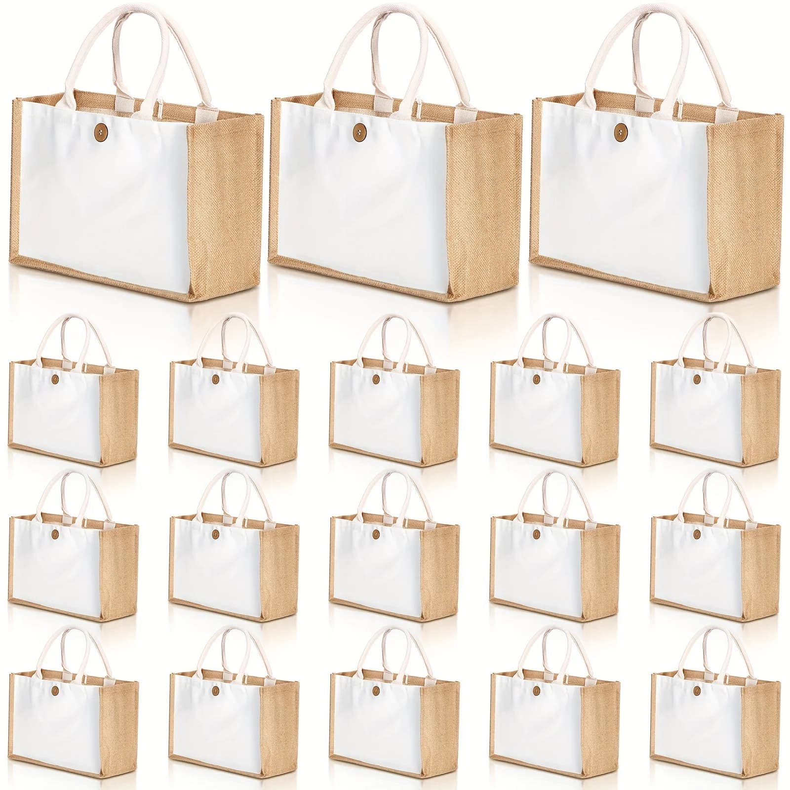 Gift For Her/Him Set of 18 Sublimation Jute Tote Bags, Burlap Beach Bags with Handles, Reusable Blank Canvas Gift Bags for Bridesmaids in Yellow