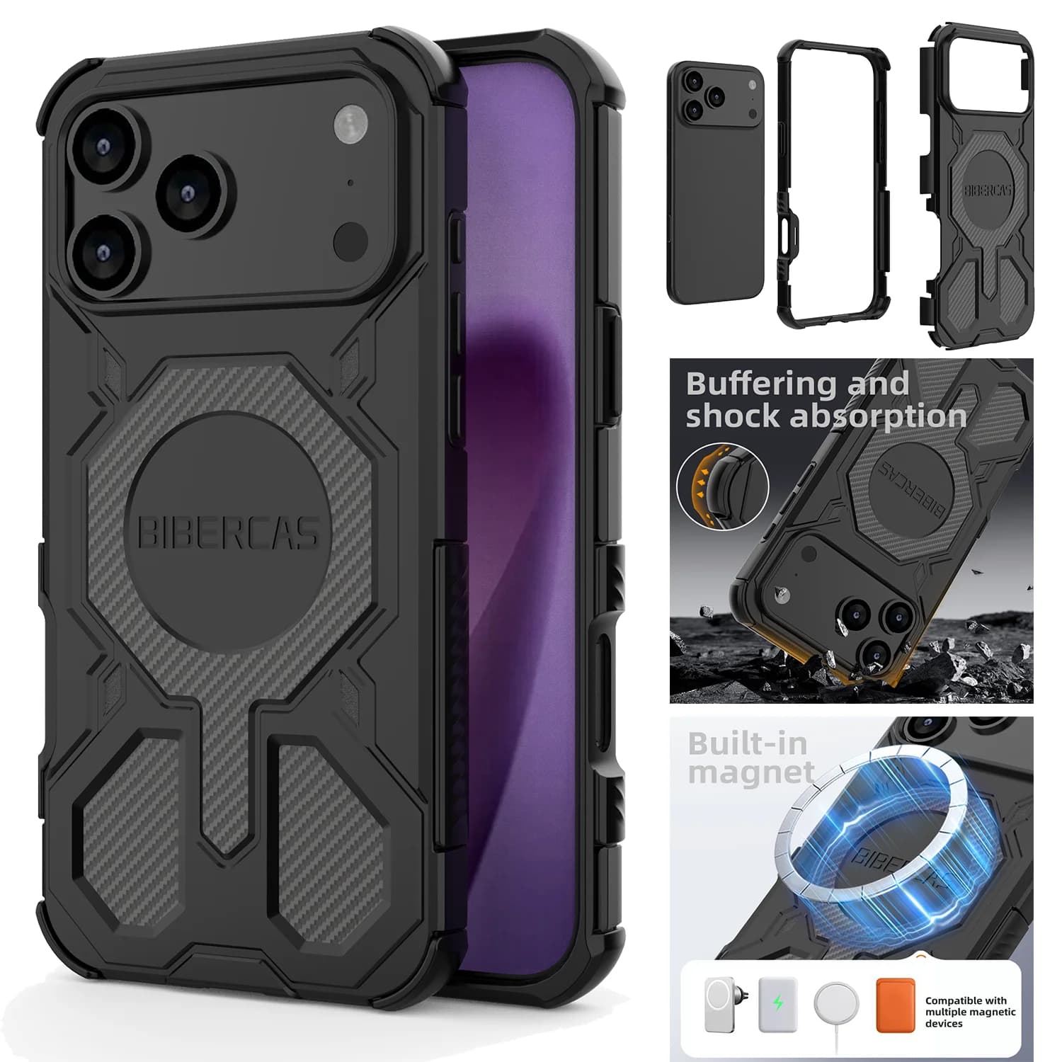 Phone case Military armor for iPhone 17 16 15 14 13 Pro Max 17Air 16E Magnetic wireless charging protective case