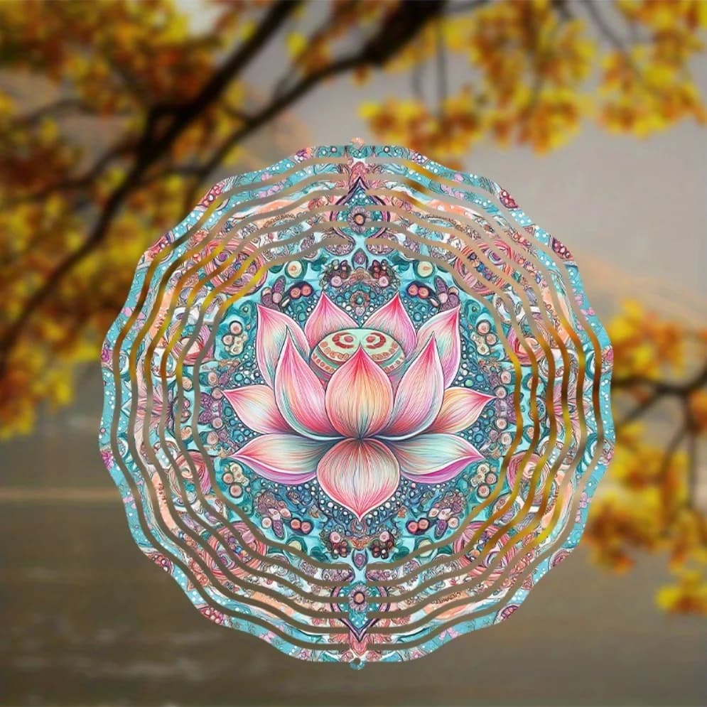 Bohemian Mandala Wind Chime 10" - Battery-Free Dynamic Print Design Outdoor Decor Festival Gift