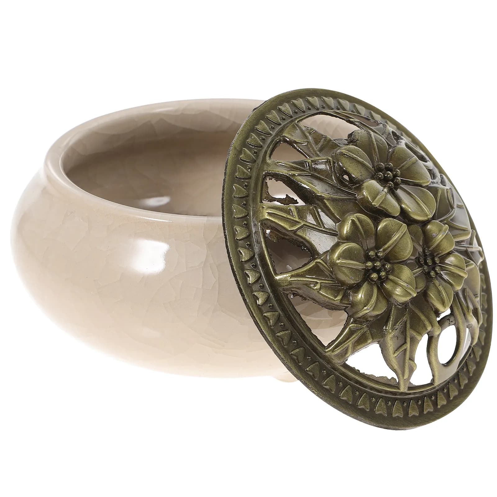 Bruciatore di incenso a cono in ceramica, porta bastoncini di incenso con design in lega, vassoio raccogli cenere, base tradizionale stabile a 3 gambe