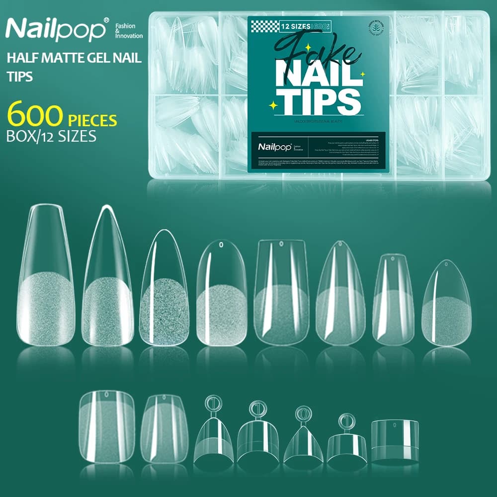 Nailpop 600PCS Gel morbido X Punte per unghie Copertura completa Bara Stiletto Unghie finte Extra corto Mandorla Quadrato Soak Off Gel Punte per unghie finte