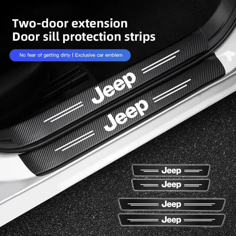 Adesivi per soglia portiera auto in fibra di carbonio per Jeep Renegade Compass Grand Cherokee Wrangler JK Gladiator Patriot