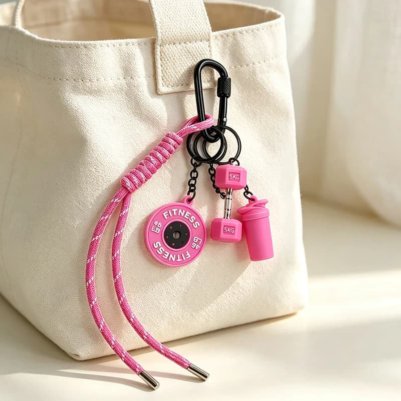 Fitness Keychain for Gym Lovers Barbell Weightlifting Silicone Keyring with Weight Plate Design Workout Bag Charm Gift for Weigh