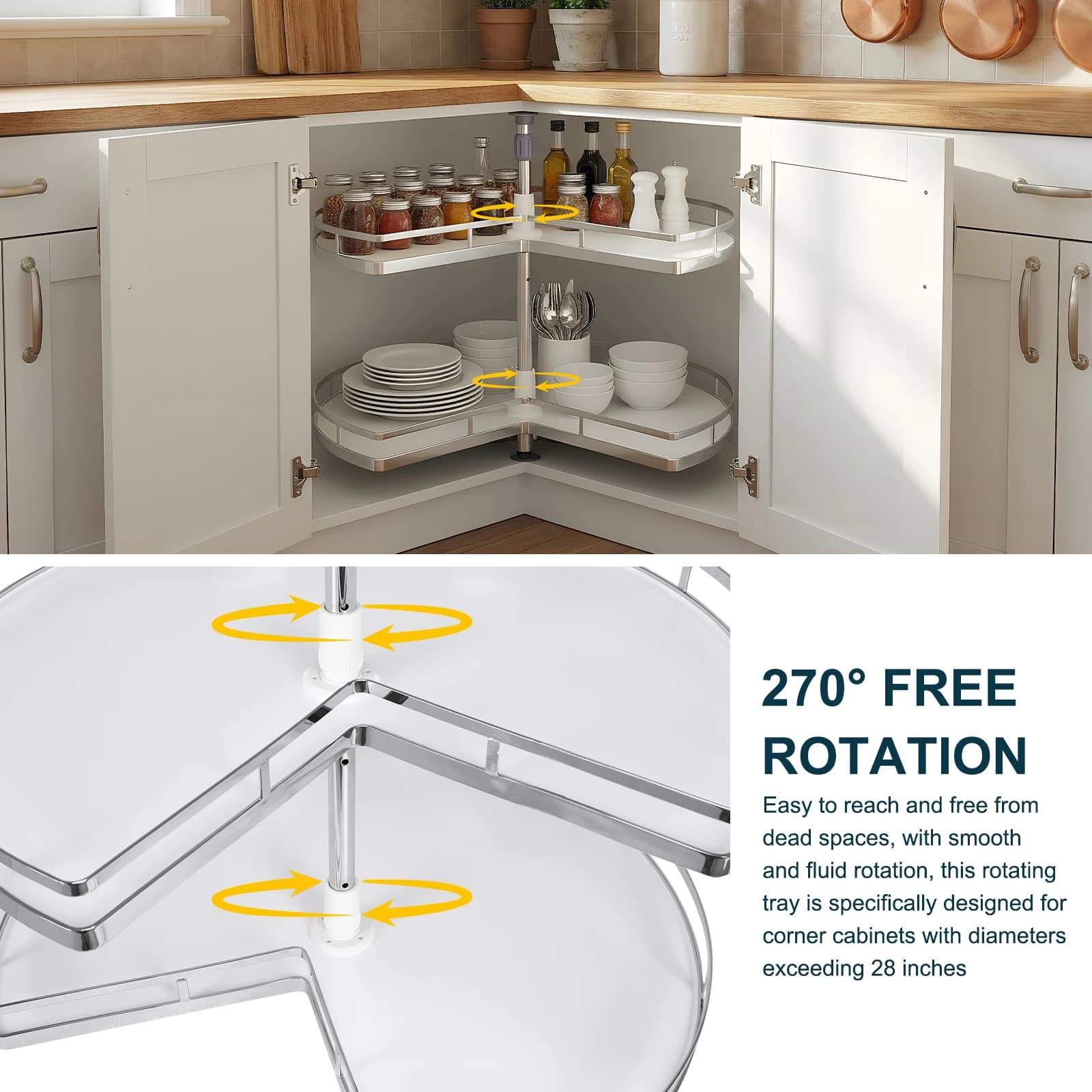 Organizer for Armadio Girevole a 2 Levels con Ripiani di Ricambio a 270 Gradi, Height Adjustable, per Ripiano Base (Non Fitted to Porta)