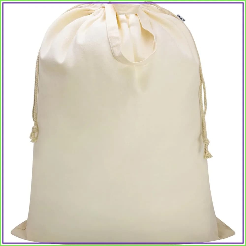 Extra Large Canvas Laundry Bag 33"x35" - Heavy Duty with Handles & Drawstring, Beige XL