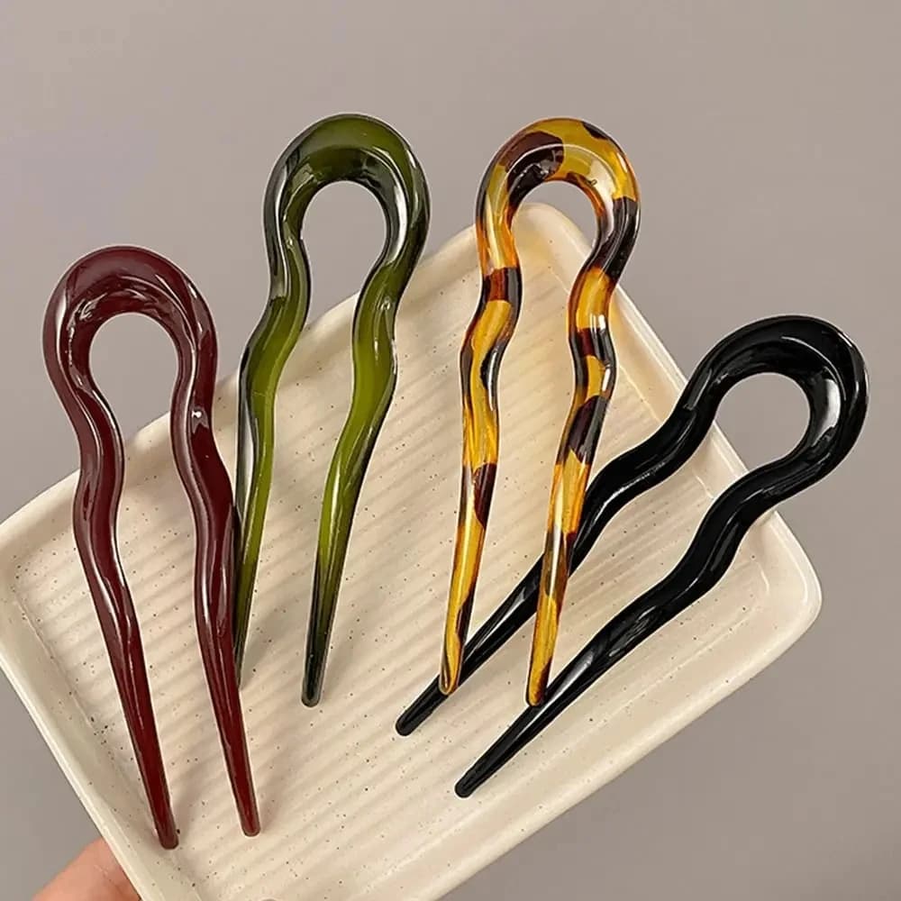 U Shaped Hairpin Fashion Turtle Acetate Forcina Geometric Design Copricapo Hair Sticks Women Girls