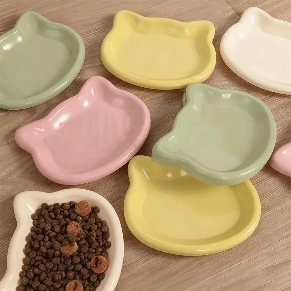 Ciotola per Gatti a Forma di Gatto Carino, Piatto Colorato in Plastica Anti-Ribaltamento per Gattini, Ciotola Antiscivolo per Alimenti per Animali Domestici