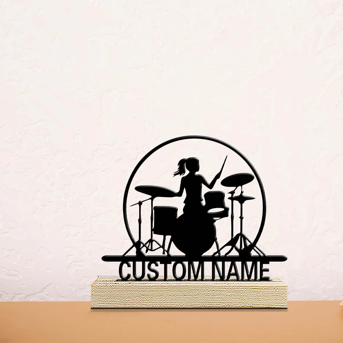 1pc Personalized Desktop Metal Ornaments Customizable Content With Wooden Base New Home Gift for Friends,Decorative Ornaments
