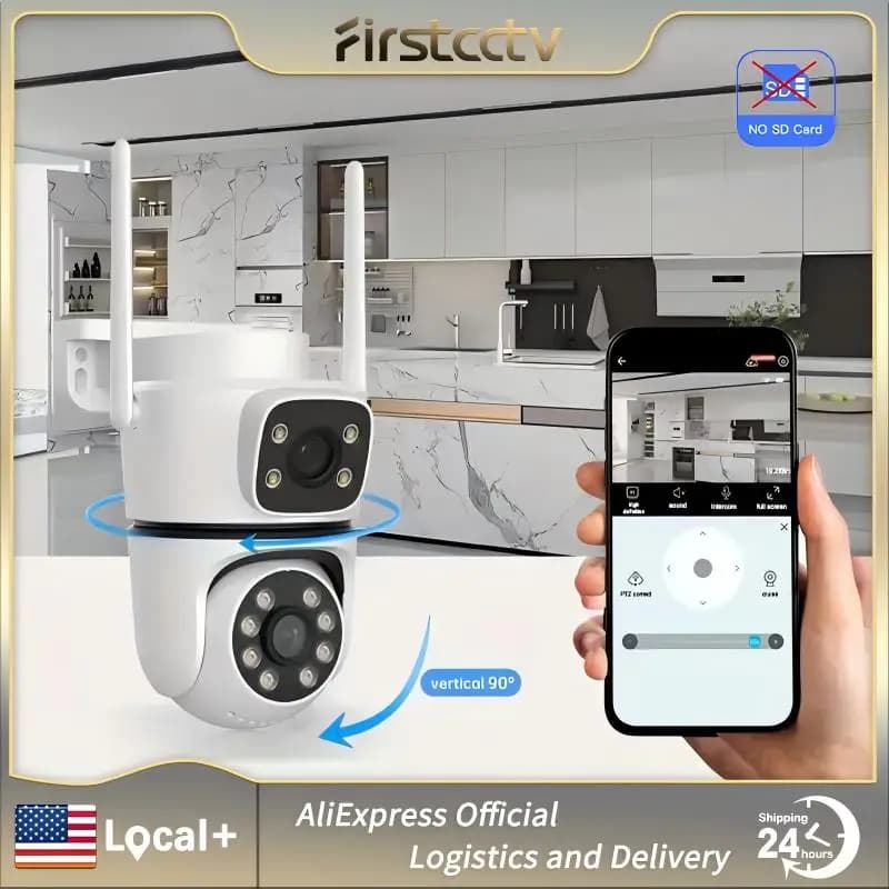 Telecamera PTZ WIFI FIRSTCCTV 4K 3MP a Doppia Lente, Full HD con Doppio Schermo, Tracciamento Automatico AI, Telecamera di Sicurezza per Esterni
