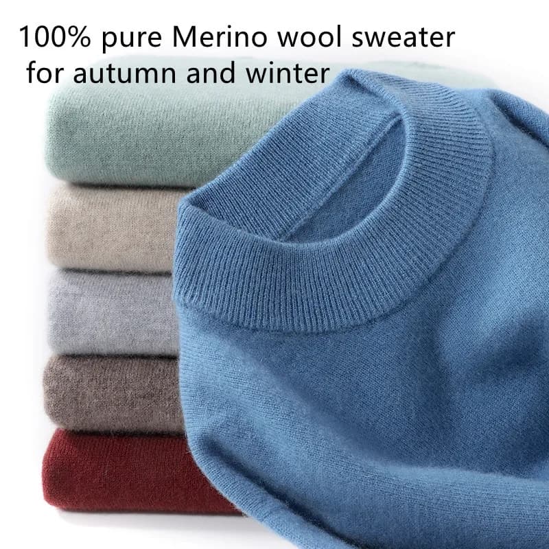 100% pura lana merino da uomo collo semi alto pullover tinta unita plus size maglione casual autunno e inverno sport top in cashmere