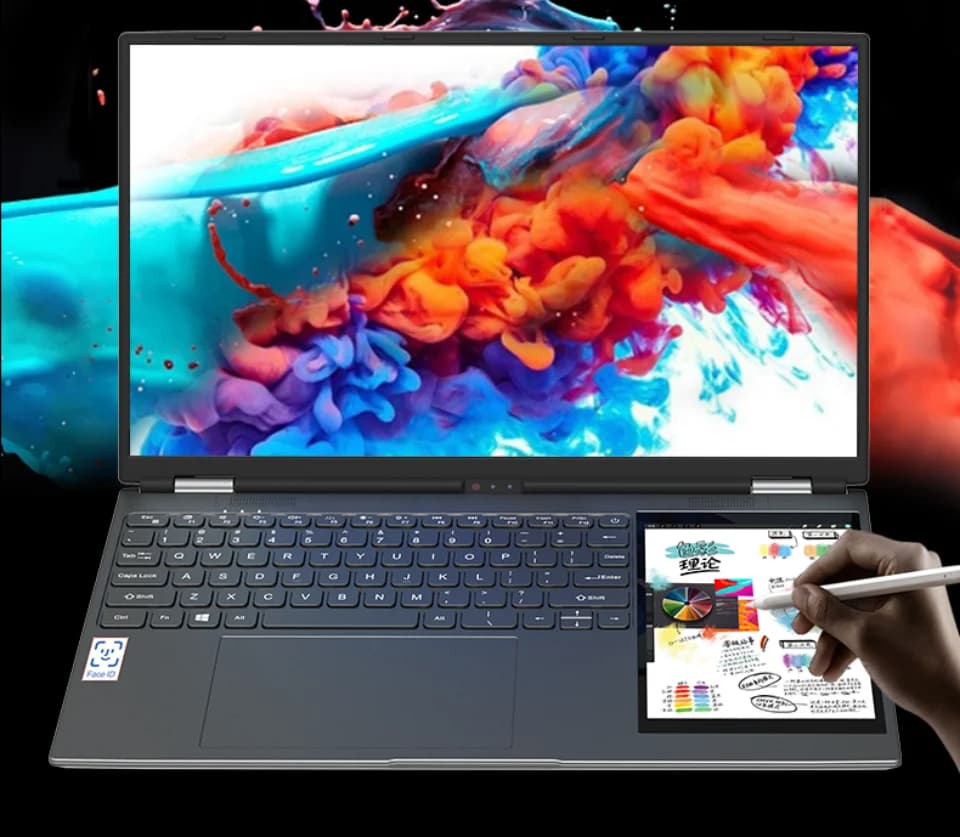 Laptop a doppio schermo Touch screen da 15,6" IPS+7" 16G DDR4 128GB-2TB SSD Processore Intel N100 Windows11 Computer portatile Face ID