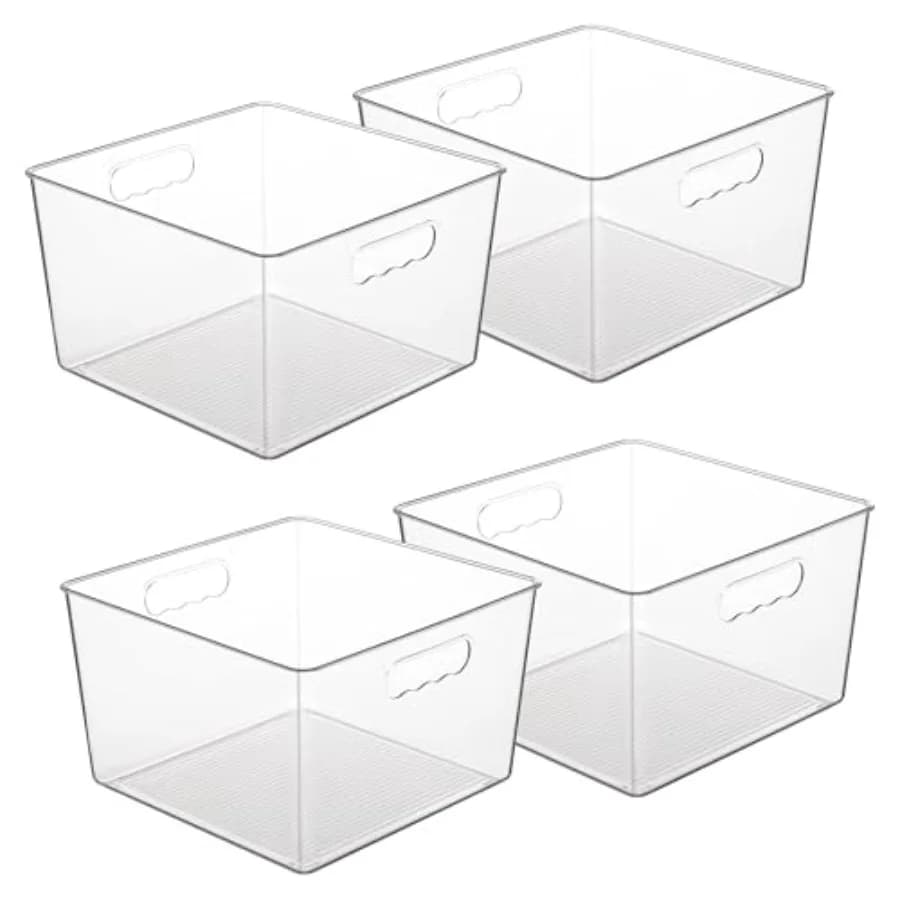 Contenitori di Plastica Trasparente Extra Large 11x11, Organizzatori Cubici in Acrilico con Maniglia per Dispensa, Armadio, Lavanderia