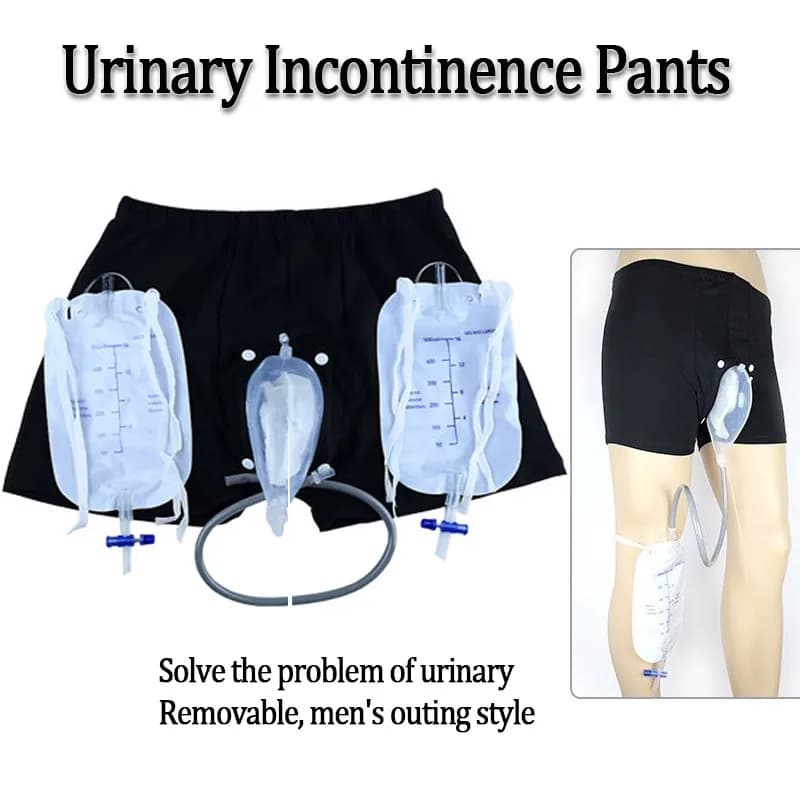 Kit Riutilizzabile in Silicone per Raccolta Urina, Pantaloni per Incontinenza Urinaria con Catetere e Sacca Urinaria Fissata alla Gamba