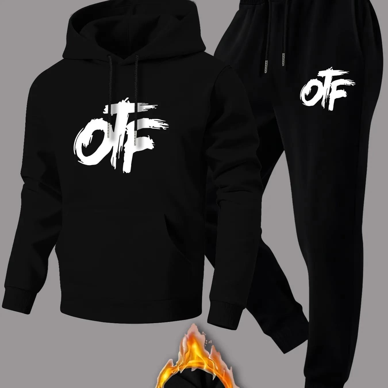 Men's casual hooded sweatshirt with drawstring pants - new two-piece set featuring letter-printed sportswear design