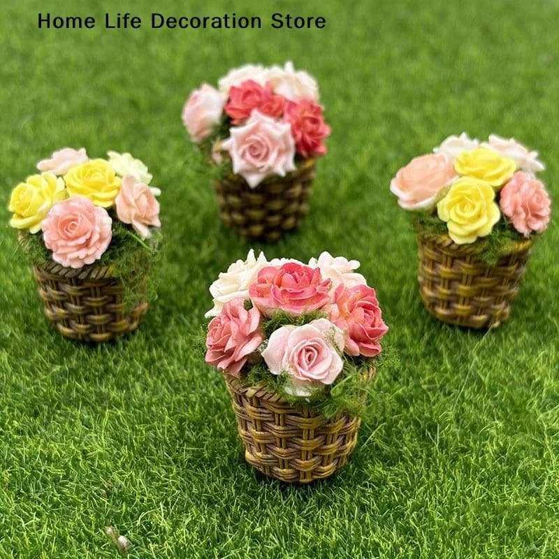 Mini Potted Flowers Artificial Mini Pot Basket Set of 6 Creative Simulation Plants for Kids Dollhouse Decor