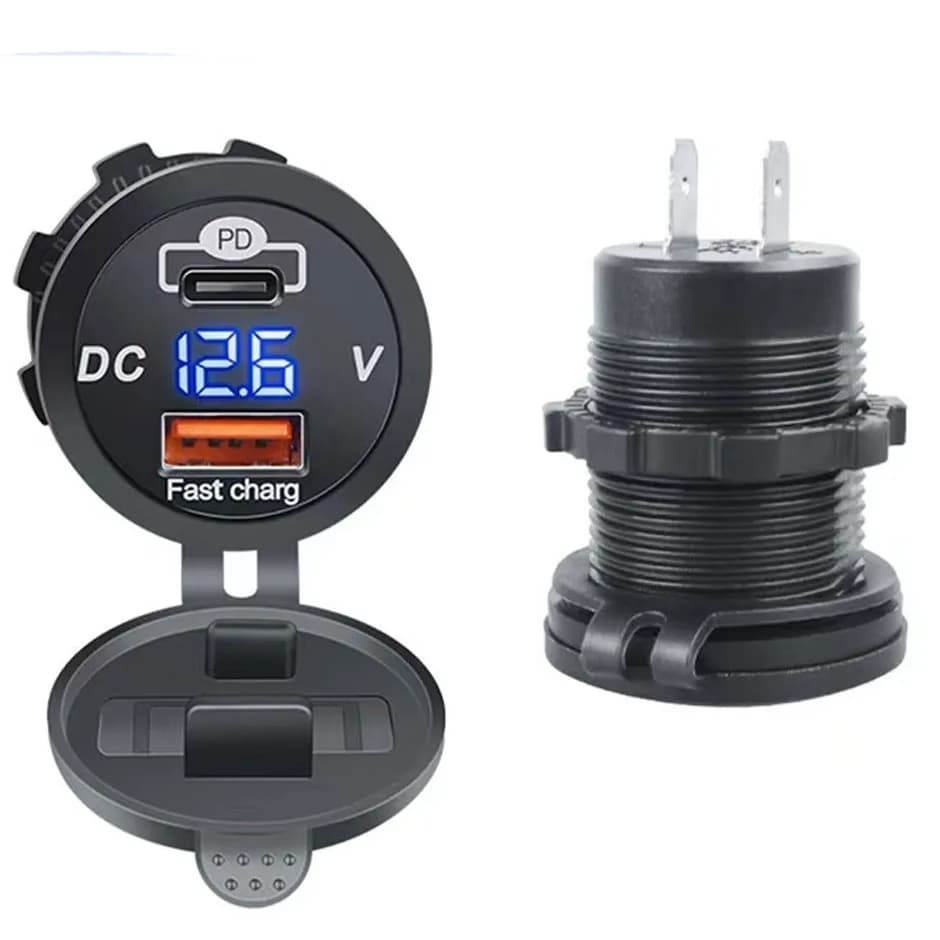 QXNY Caricatore 12V/24V 30W Presa di Ricarica con Porta USB PD Tipo C e QC3.0 per Auto Modificate, Barche, Imbarcazioni Marine e Camion