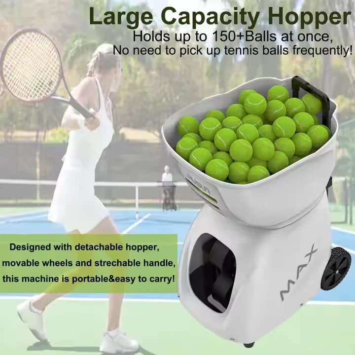 Macchina per palline da tennis di nuovo design 145 palline Controllo automatico APP Padel Macchina da tiro per allenamento con lancio di palline da tennis