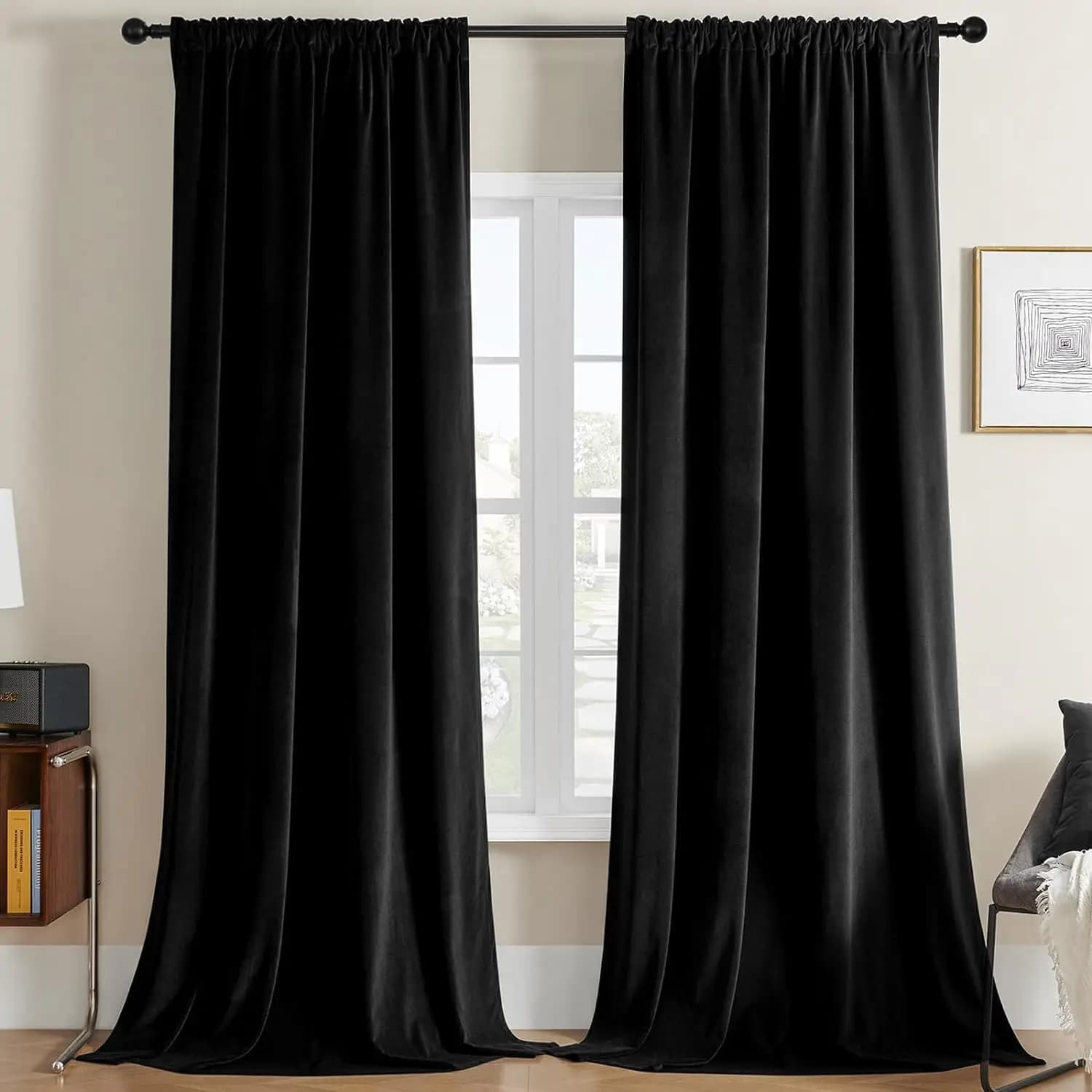 Tende in Velluto Nero Lunghezza 90 Pollici, Tende Oscuranti di Lusso Termoisolanti per Soggiorno, Sala da Pranzo e Camera da Letto