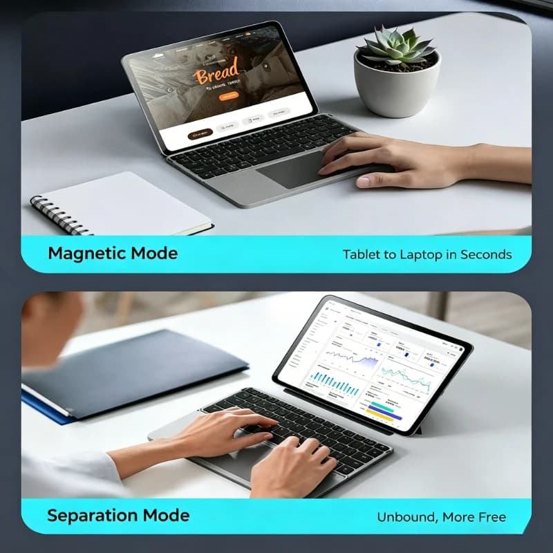2-in-1 Leather Case Stand Foldable Bluetooth Keyboard with Touchpad for iPad Android Tablet Uitimate portability Fullscreen touc