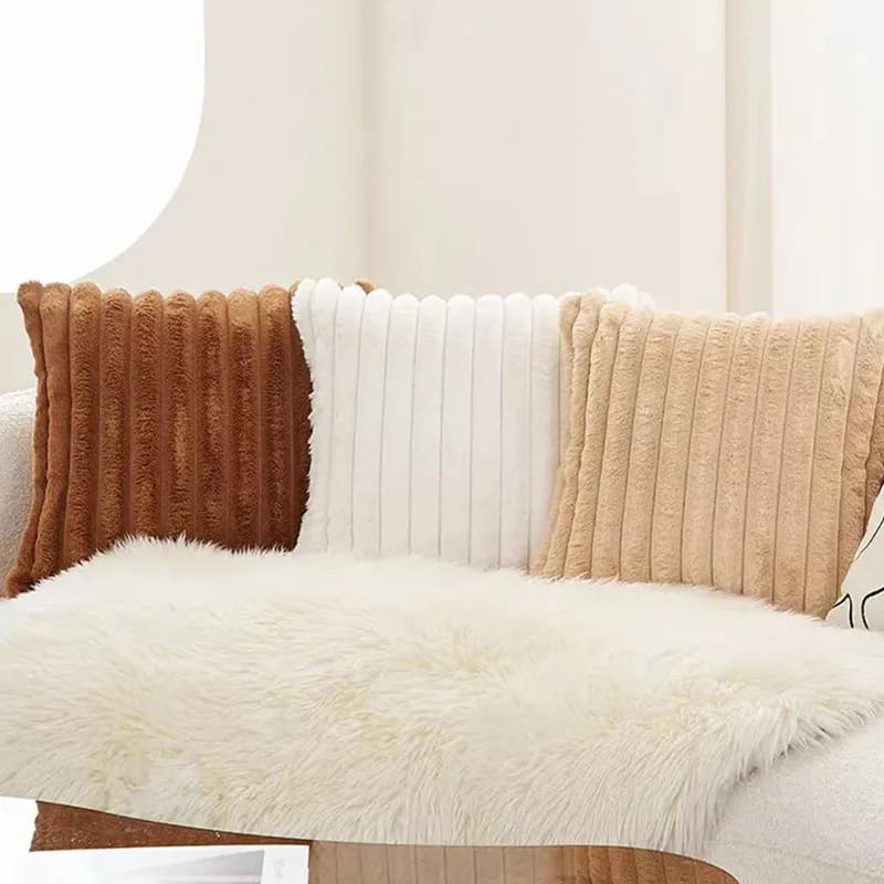 Federa in pelliccia di coniglio 2 pezzi con cerniera Fodere per cuscini in peluche autunno inverno Federa lombare a righe per la decorazione domestica