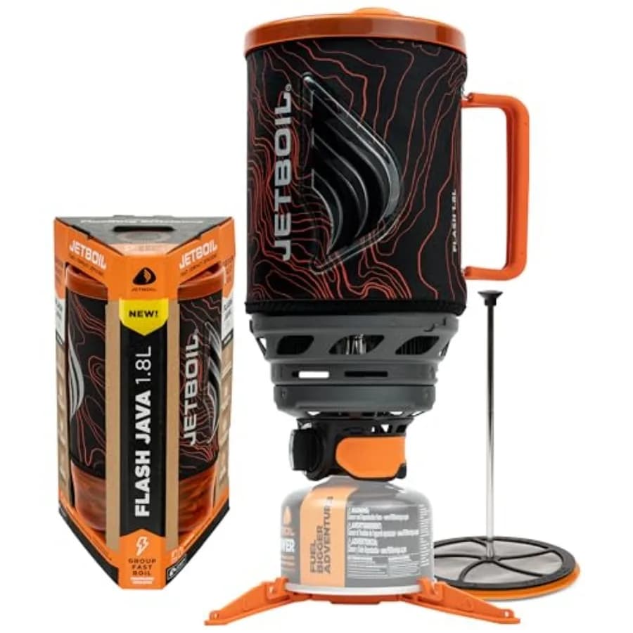 Fornello Portatile Flash Java a Riscaldamento Rapido e Caffettiera per Campeggio ed Escursionismo, Accensione Automatica in 1 Passo, Bruciatore a Propano/Isobutano
