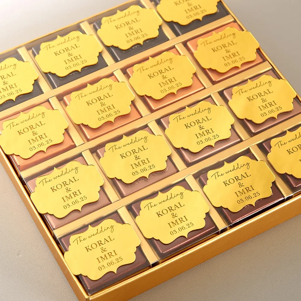 50 custom gold mirror wedding chocolate adhesive labels, chocolate stickers for anniversary, wedding gift stickers