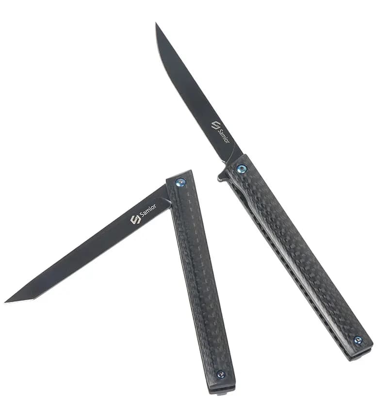 Coltello Pieghevole EDC Free Wolf Samior con Lama in Acciaio M390, Manico in Fibra di Carbonio, per Campeggio, Sopravvivenza e Cucina