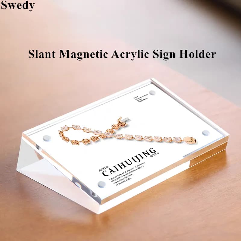 5 Pezzi Porta Cartelli Magnetici in Acrilico 90x55mm, Espositore per Menu, Porta Prezzi, Cornice Spessa in Acrilico per Foto e Immagini