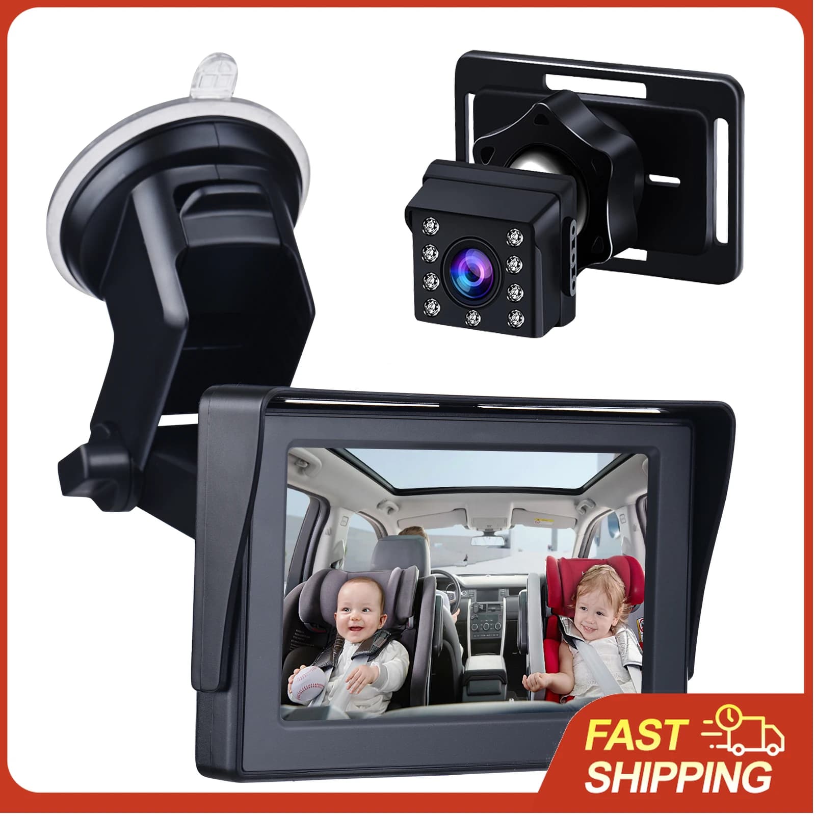 Telecamera per Auto per Bambini 1080P, Schermo 4.3 Pollici, Visione Notturna, Specchietto di Sicurezza per Seggiolino Auto, Angolo Regolabile, Cavo Lungo 5M