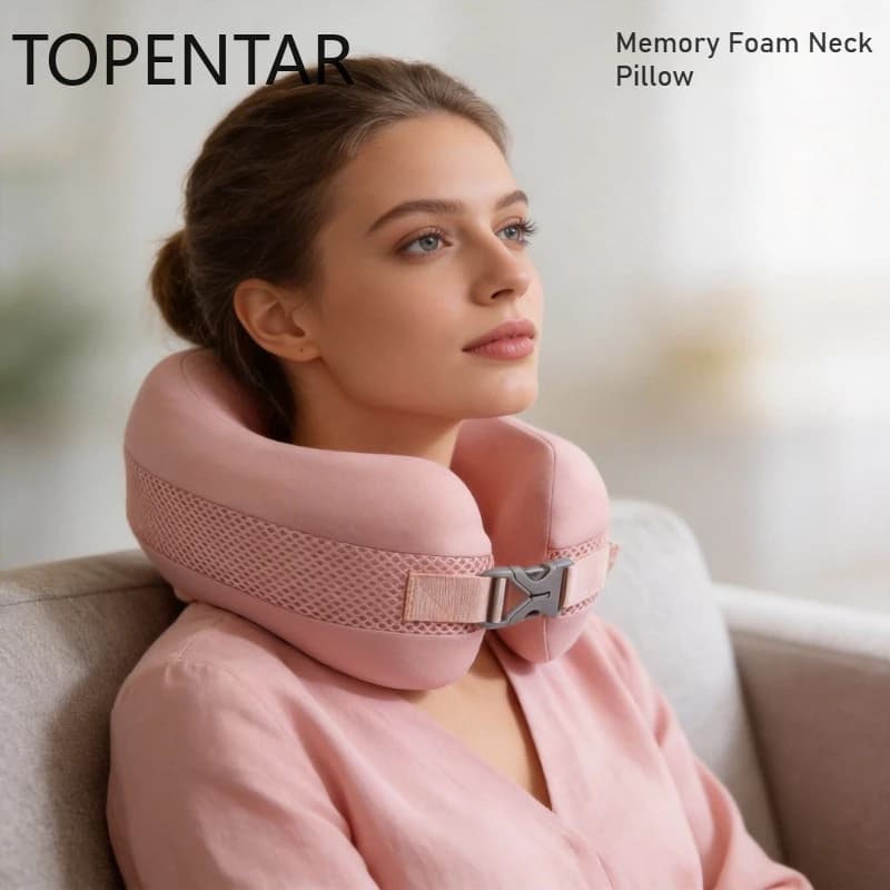 Cuscino per il Collo a Forma di U in Memory Foam a Lento Ritorno Ergonomico 360° ° Cuscino da Viaggio Surround con Scatola Portaoggetti, Cuscino di Supporto per Ufficio