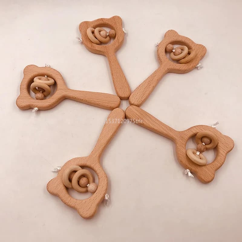 1 pz bambino legno massaggiagengive coniglio gufo faggio anello di legno massaggiagengive ciondolo infermieristico animali per bambini sonagli giocattoli da masticare accessori
