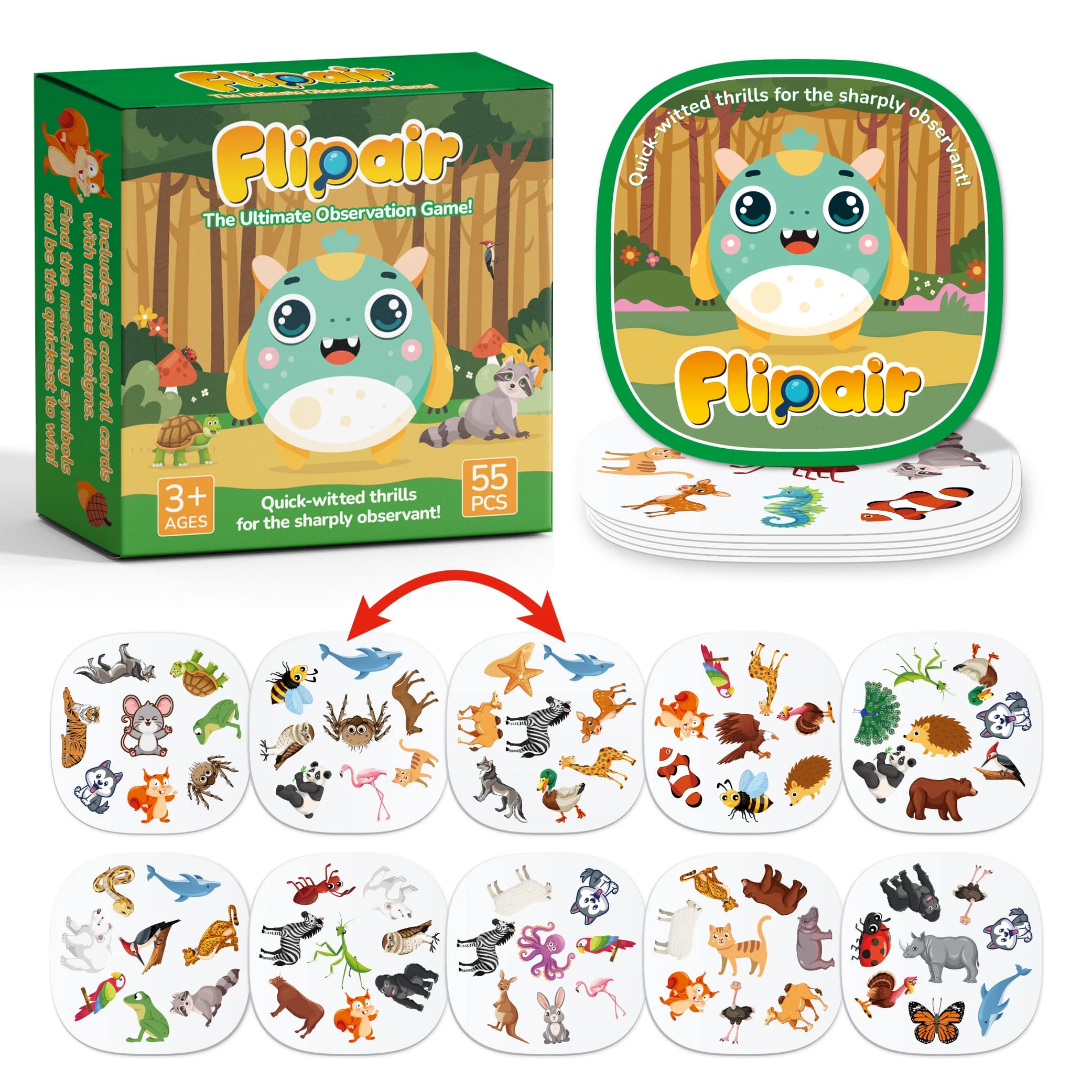 55 pezzi/set Gioco di carte abbinate a tema animali, gioco di percezione visiva per divertimento in famiglia, scuola, feste e viaggi