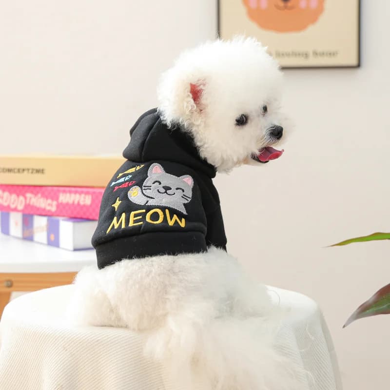 Pet Dog Cat Hoodie Winter Warm Embroidered Meow Sweatshirt for Small Puppy, Cute Comfortable Autumn Cozy Pet Clothes