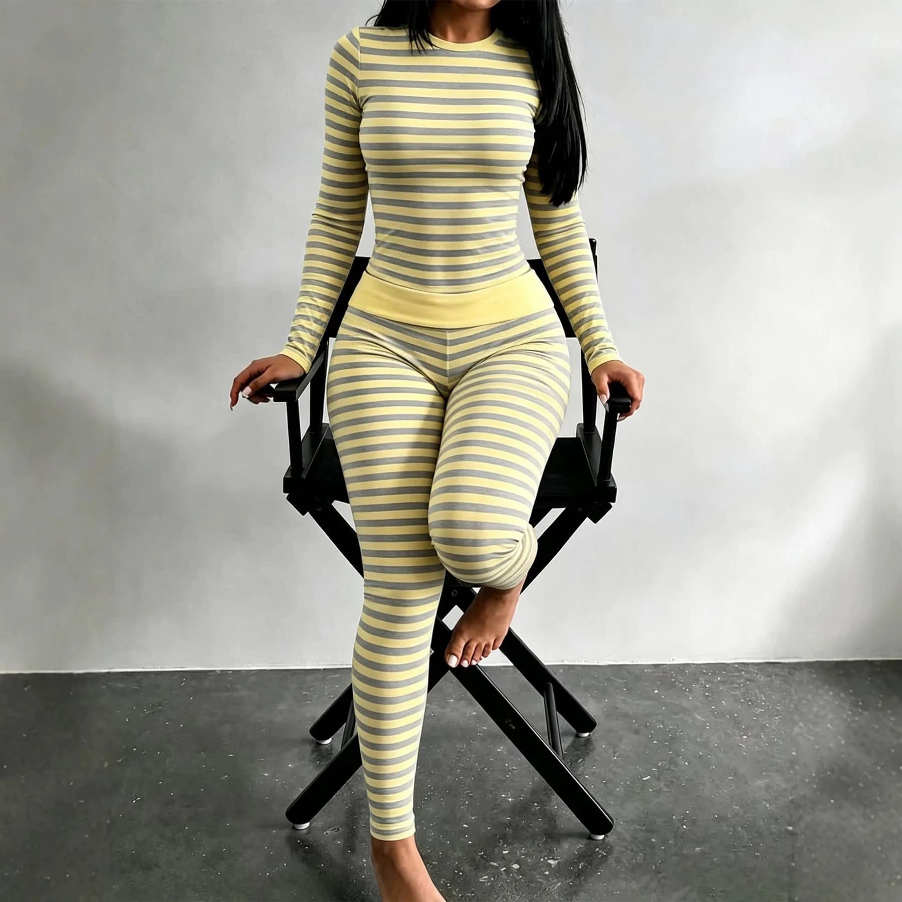 2Pcs Women Sets Energy Seamless Gym Suits Stripes Bubble Butt Sports Pants+Long Sleeve T Shirts Push Up Running Sets Tracksuits
