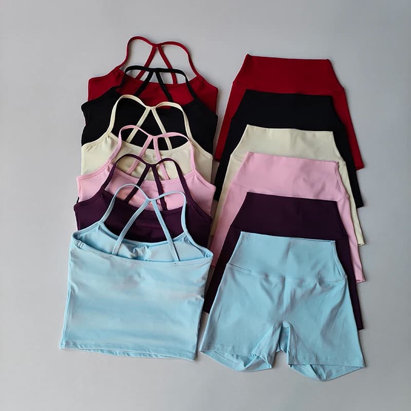 2PCS Gym Fitness medium intensity sports vest Beauty Back Yoga Suit Sports bra Women Pilates High waist bra Hip Lift Shorts Set