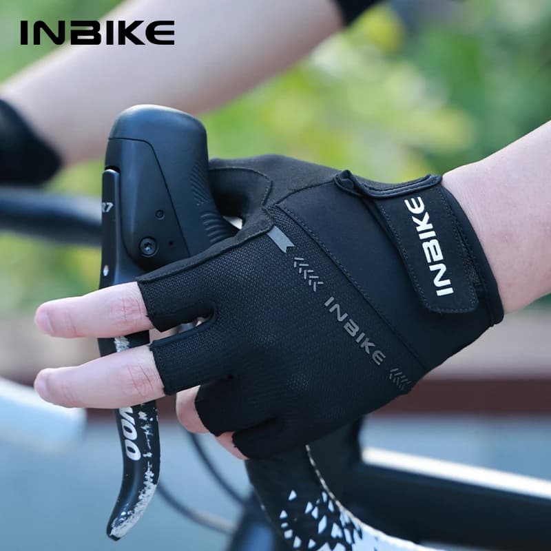 Guanti da ciclismo INBIKE per uomo e donna, con imbottitura ammortizzante da 5 mm sul palmo, antiscivolo, traspiranti, mezze dita, estivi, per ciclismo su strada