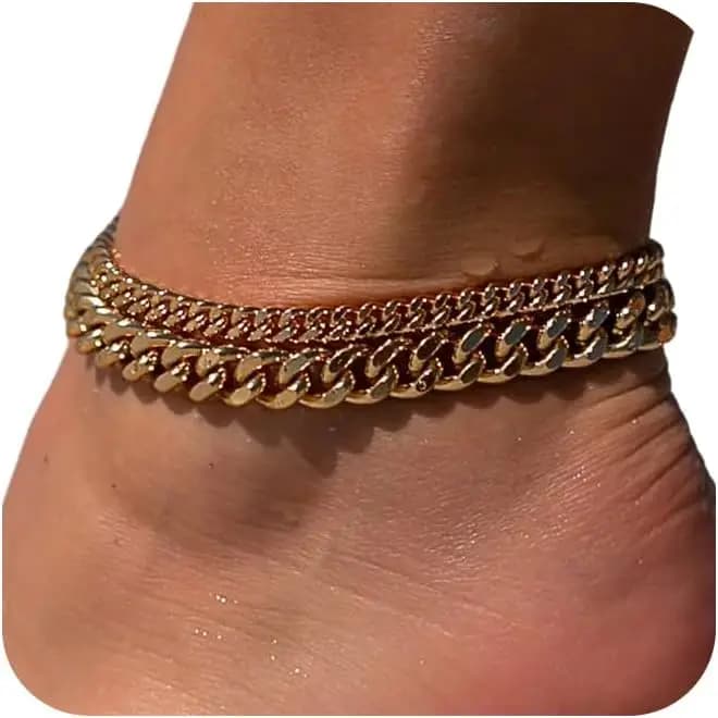 Cavigliere Impermeabili da Donna, Set di Cavigliere a Strati Spessi in Oro Regolabili e Inossidabili