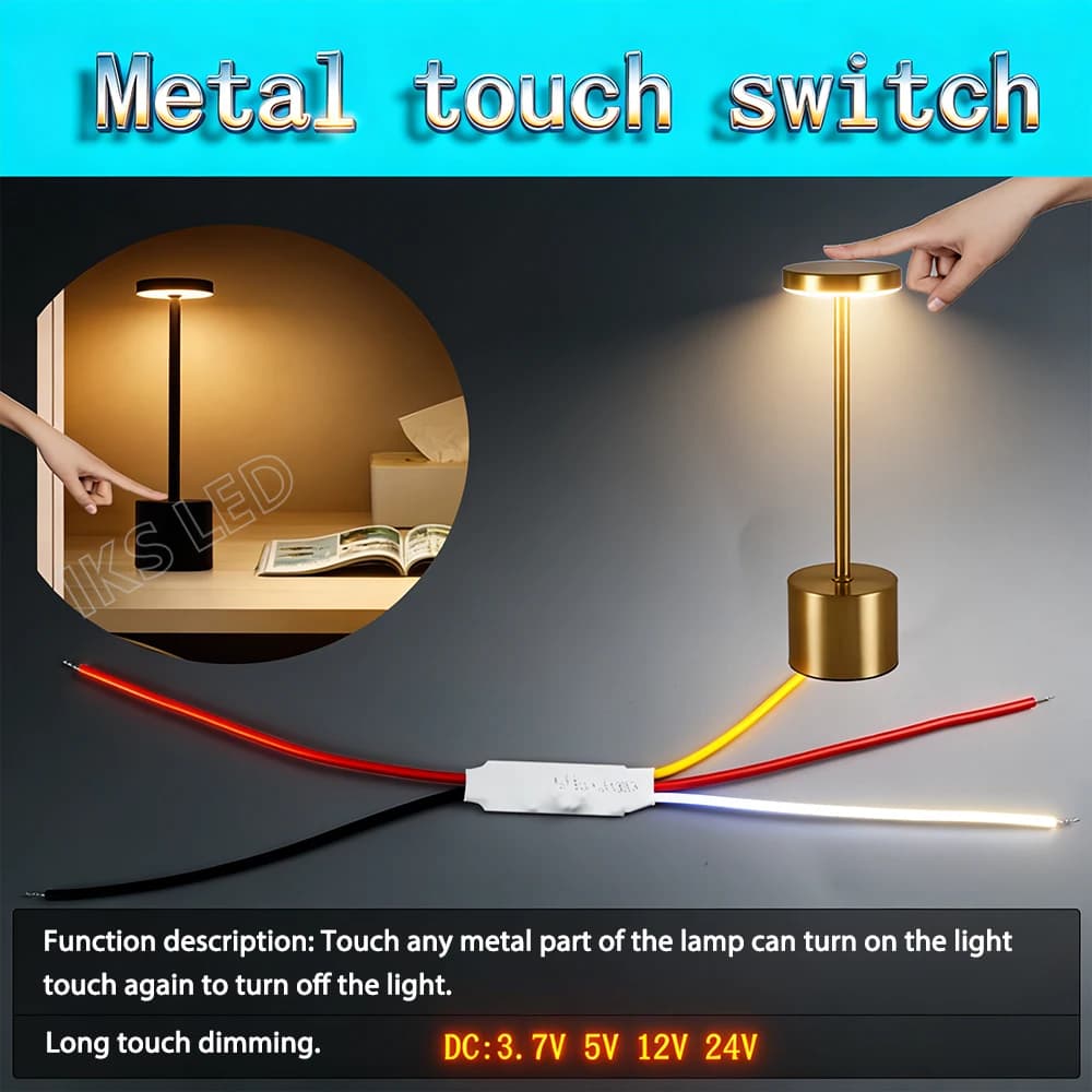 Interruttore Dimmer Touch in Metallo 5V 12V 24V DC con Sensore di Controllo Touch per Lampade LED, Luci per Armadietti | Luminosità Regolabile