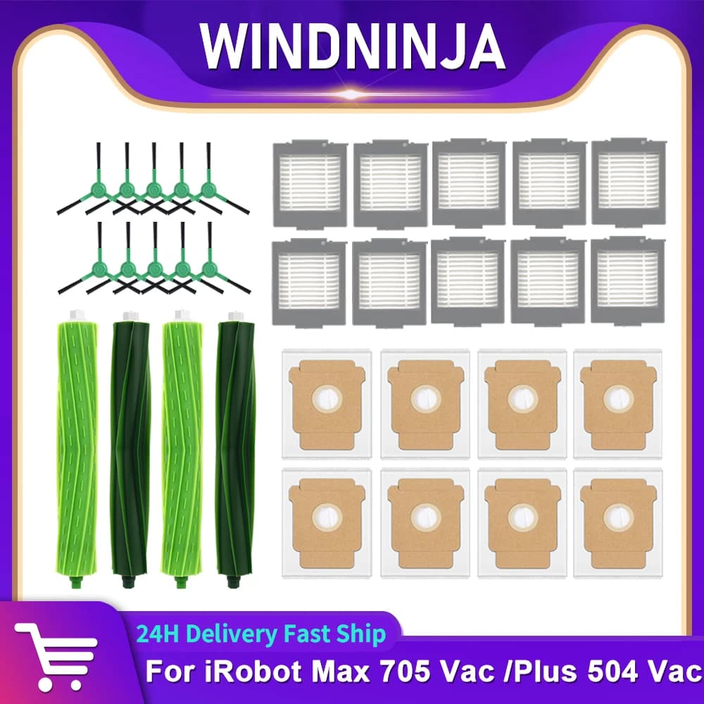 For iRobot Roomba Max 705 Vac / Plus 504 Vac Side Brush Filter Main Brush Dust Bag Sweeping Robot Vacuum Cleaner Accessories