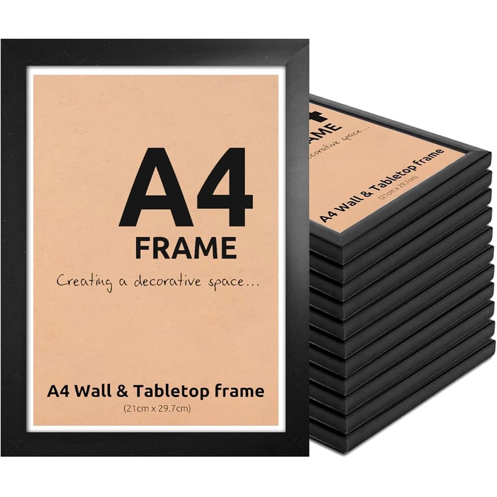Cornice Nera A4 - Cornice 21x29,7 cm per Foto, Certificati, Stampe d'Arte e Poster, Esposizione a Parete o da Tavolo