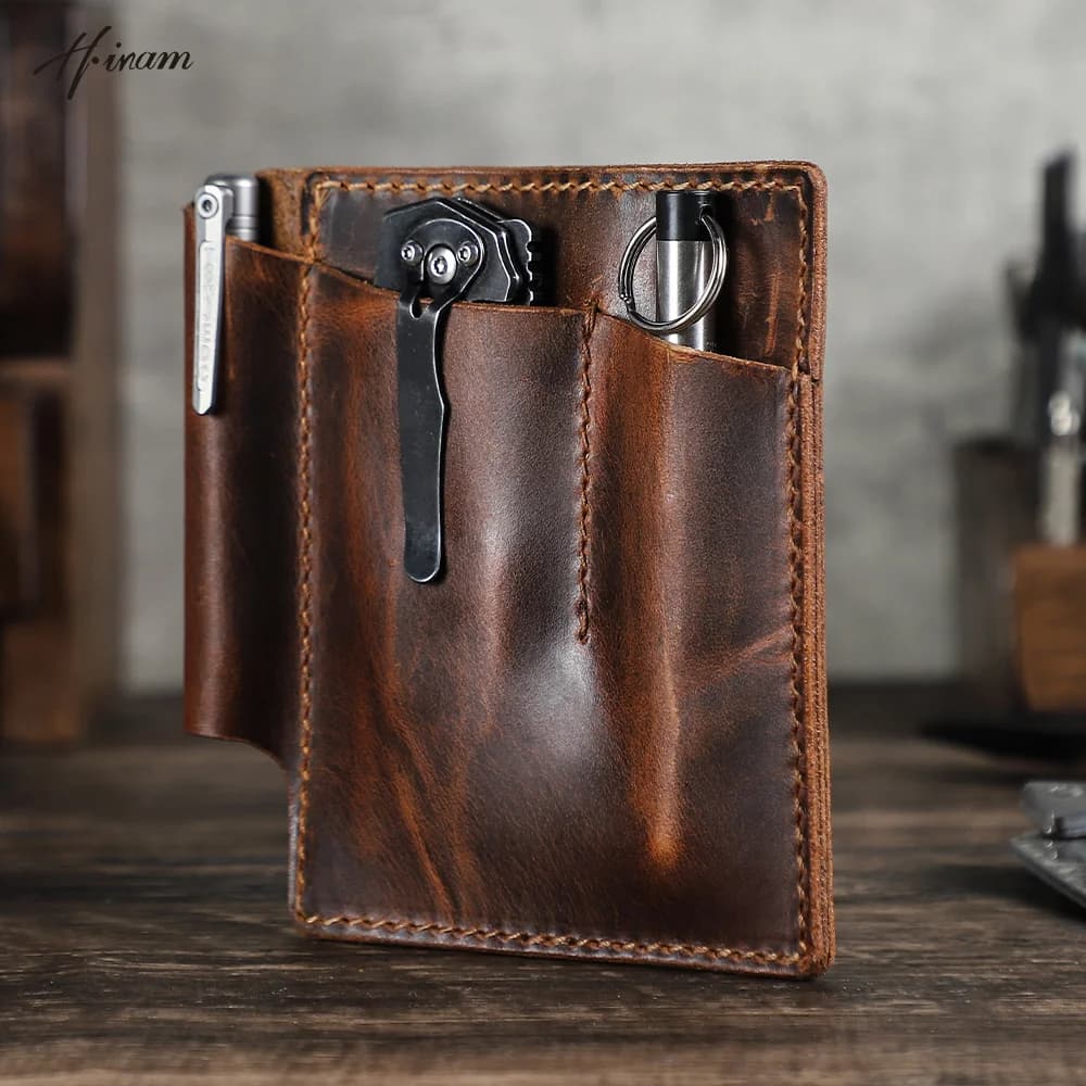 Genuine Leather EDC Belt Organizer Leather Tool Belt Holder Bag Versatile Pocket Pouch Portable for Outdoor Work Daily Use