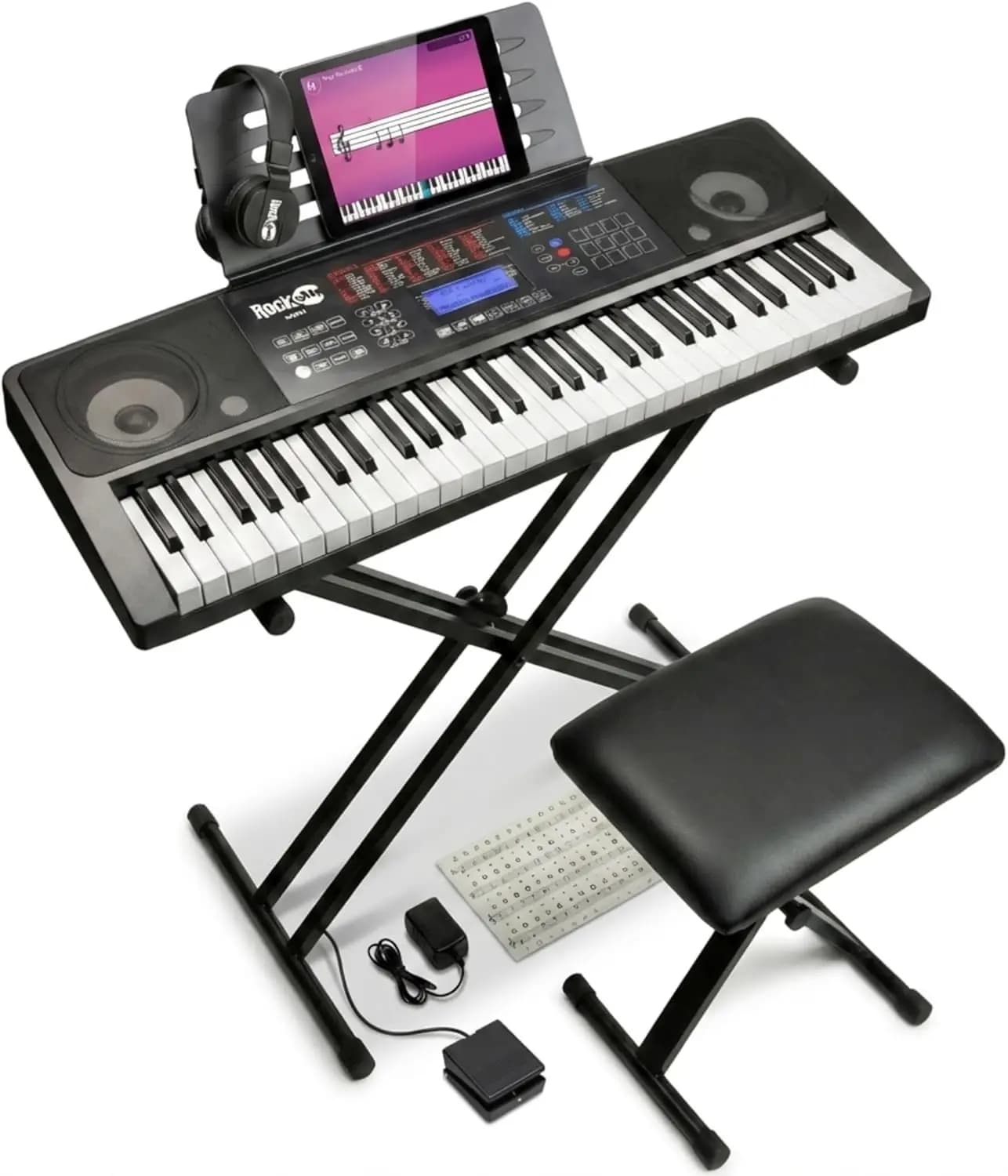 Set Pianoforte Digitale a 61 Tasti con Supporto, Sgabello, Cuffie e Pedale - Tastiera Portatile per Principianti e Professionisti
