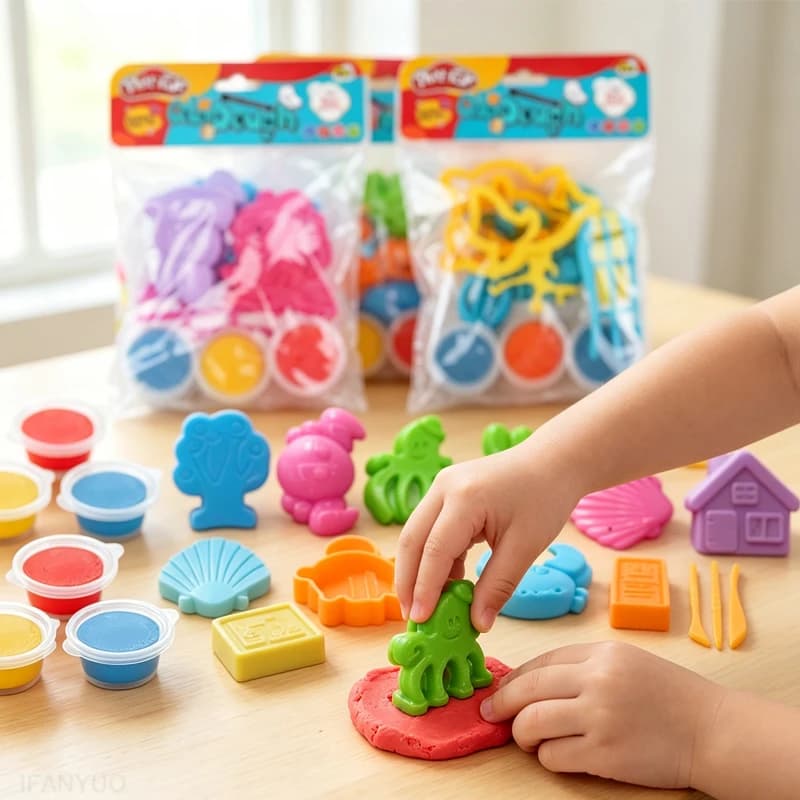 Kids Play Dough Set Color Clay with Various Cartoon Molds Cutters Rolling Pins Tools Kit Children Wheat-based Craft Dough Series