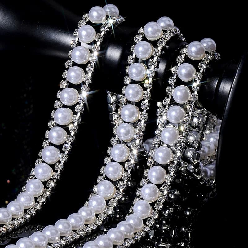 DUCRYSTAL 1Yard Perla Trim Catena Silverbase Artiglio Finiture in cristallo Cuci su catena di strass Abiti da sposa fai da te, scarpe, borse