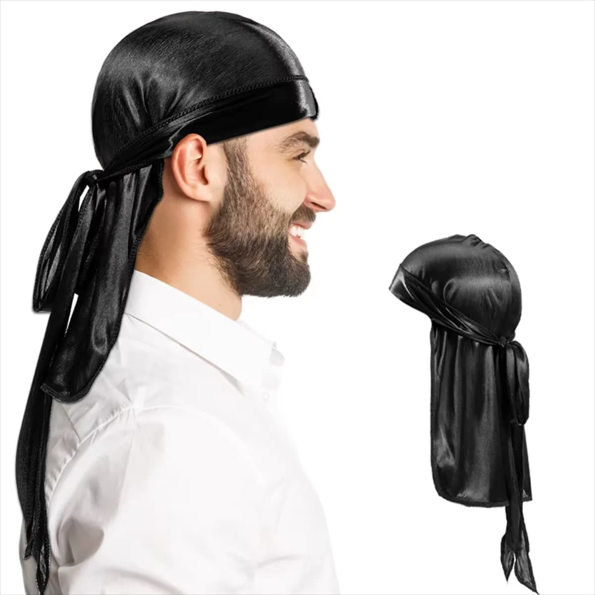 Men's Silky Turban Head Wrap Hat Wig Men Women Satin Couple Biker Headwear Headband Hair Accessories Extra Long Tail ,Pirate Hat