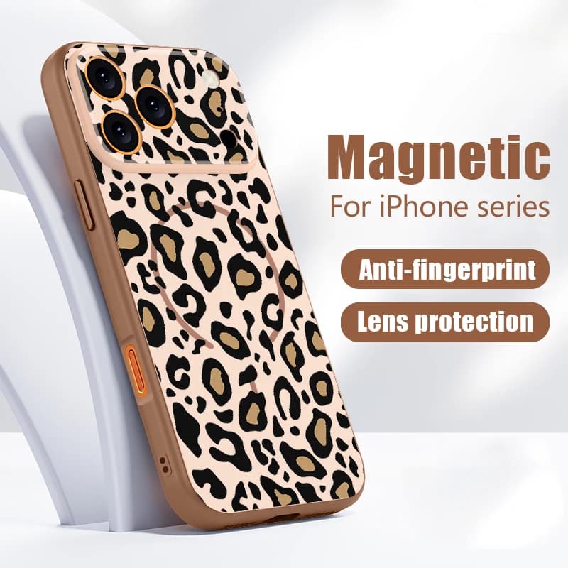 Custodia per iPhone 17 Pro Max Gialla con Stampa Leopardata Magnetica per MagSafe, Cover Ibrida Sottile Opaca per iPhone 16 15 14 13 Pro Max