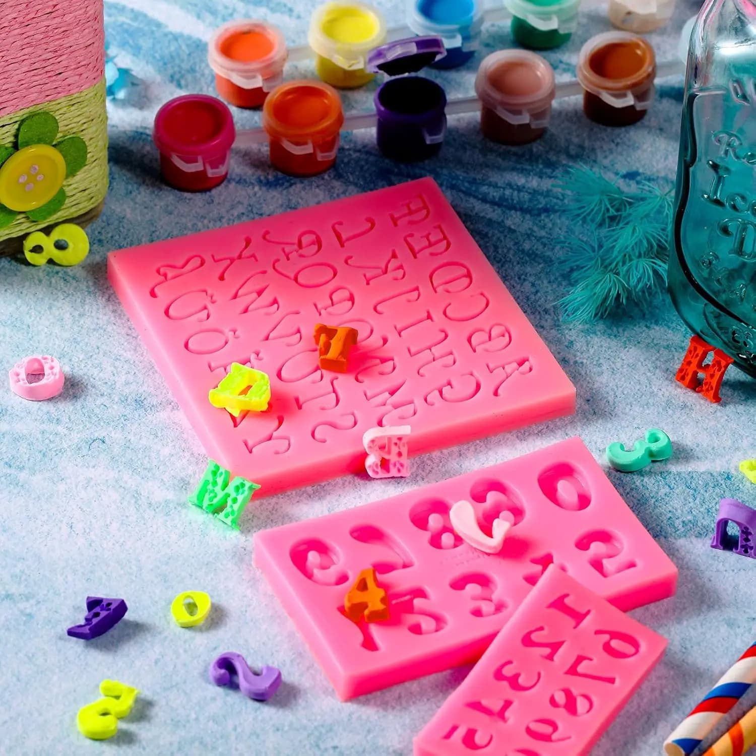 Set di stampi in silicone da 6 pezzi Lettere maiuscole e minuscole, stampo per cioccolato e sapone, vassoio per biscotti e cubetti di ghiaccio per decorazioni per torte e dessert