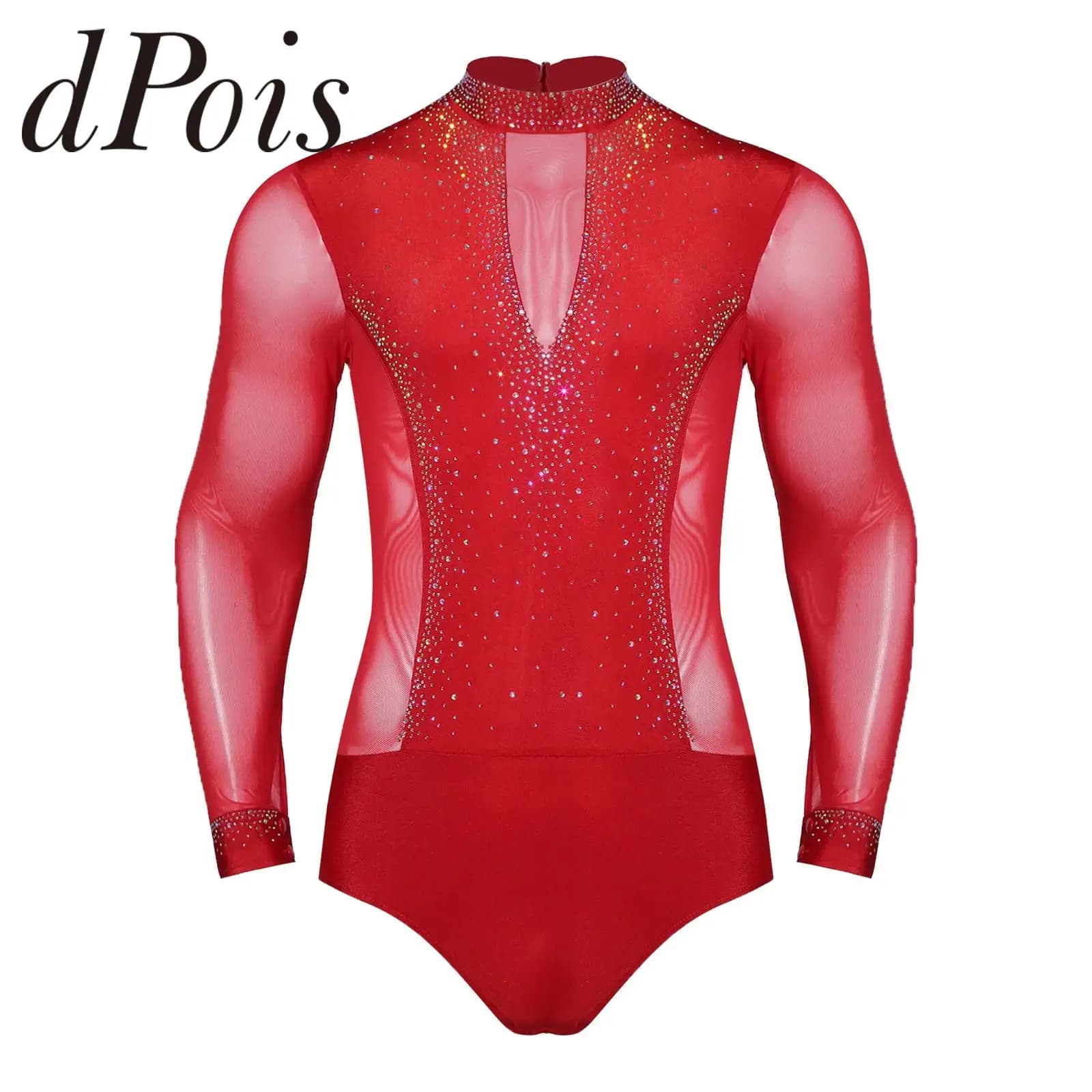 Mens Acrobazie Ginnastica Tuta Tango Rumba Chacha Ballo latino Tuta Camicia Top Maschile Manica lunga Pattinaggio di figura Body