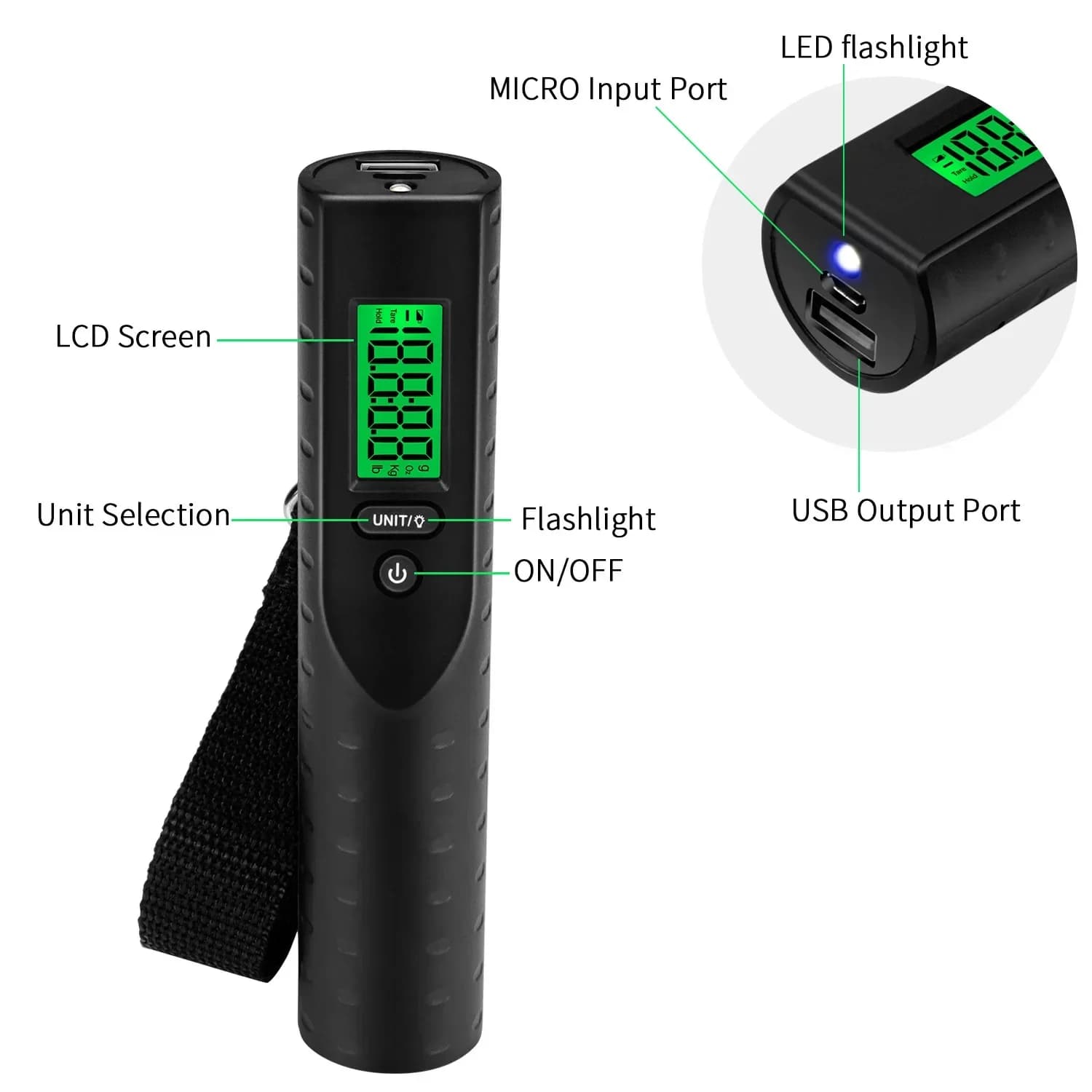 Stable OW-38 Three-in-one Luggage Scale Mobile Power Flashlight Luggage Scale Portable Weighing Travel Scaletool22