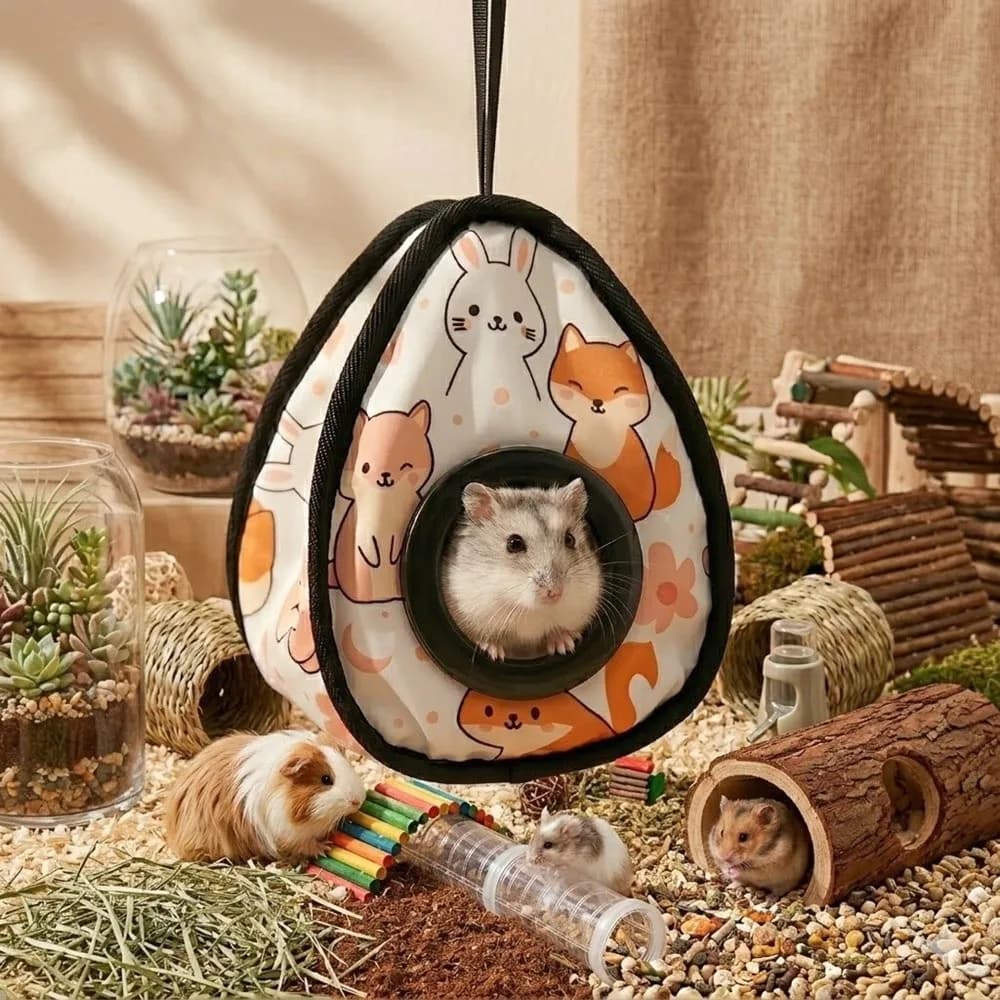 Creative Cartoon Pattern Hamster Sleeping Bag Cozy Soft Hanging Nest Breathable Pet Sleeping Bed for Rat Squirrel Hamster